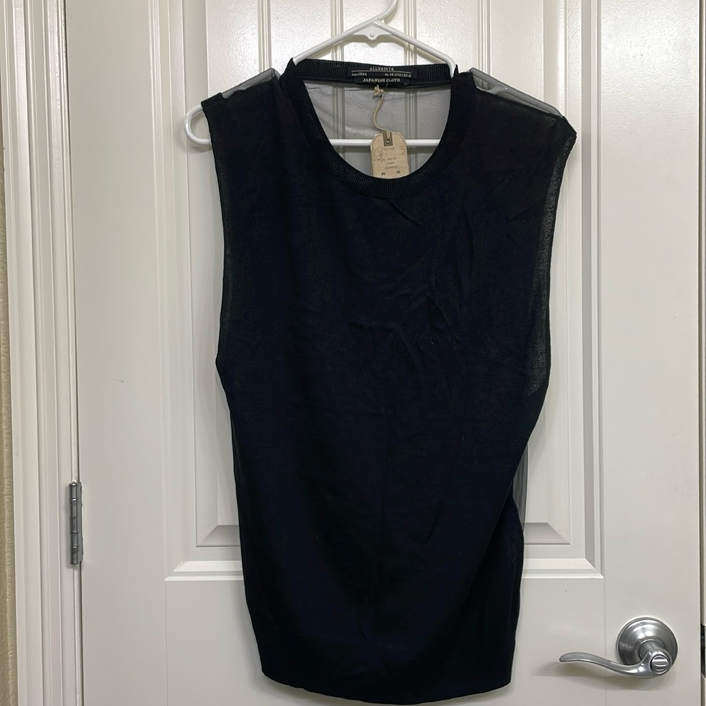 All Saints Black Sleeveless Sheer Panel Top